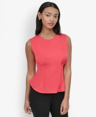 DKNY Womens Sleeveless Peplum Blou Black L 732465658648 LARGE RT $69.0