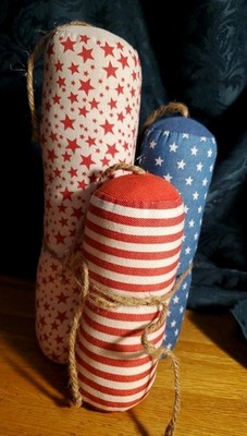 Patriotic Set of 3 Fabric Fireworks Firecrackers July 4th Decor Stars & Stripes