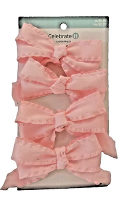 Celebrate It Easter/Holiday/Craft Ruffle BOWS 4 Pieces Pink 4" Wide NEW - Image 1 of 4