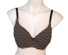 Ambrielle Women's Black White Pinstripes Cotton Blend Jersey Bra Underwired 34D