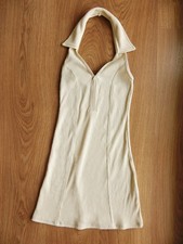 Urban Outfitters BDG Cream Ribbed Halter Dress Zip Front Mini Summer Dress, S