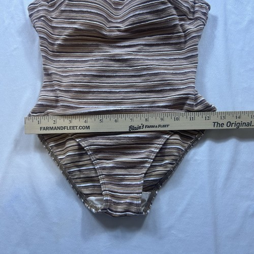Vintage 90s One Piece Swimsuit Women’s Small Guy Laroche Japan Made Beige Stripe - Bild 6 von 14