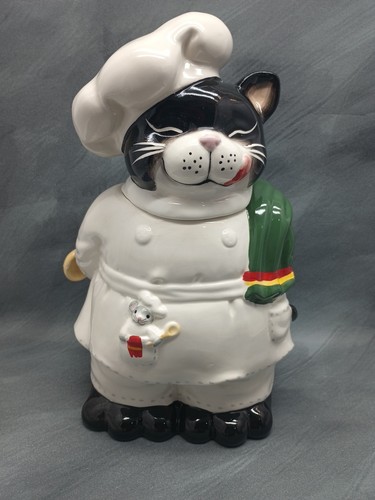 Vintage Ceramic Black Cat Chef W/ Mouse & Spoon Cookie Jar: - Picture 3 of 14