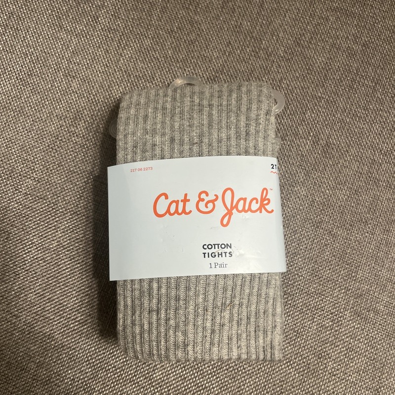 new cat & jack cotton tights gray ribbed  2T-3T 