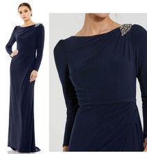 Mac Duggal Size 2 Navy 55695 Jersey Rhinestone Embellished Trumpet Gown Dress