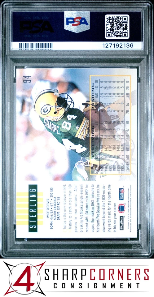 1994 SKYBOX IMPACT #94 STERLING SHARPE PACKERS HOF POP 3 PSA 10 - Image 2 of 3