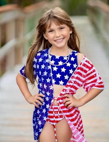 Girls Swimsuit 3 Piece Bikini Bathing Suit Quick Dry Swimwear 9-10 Years Flag - Picture 3 of 6