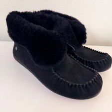 ABEO Whitby Black Sheepskin Suede Moccasin Slipper Boots Womens Size 8