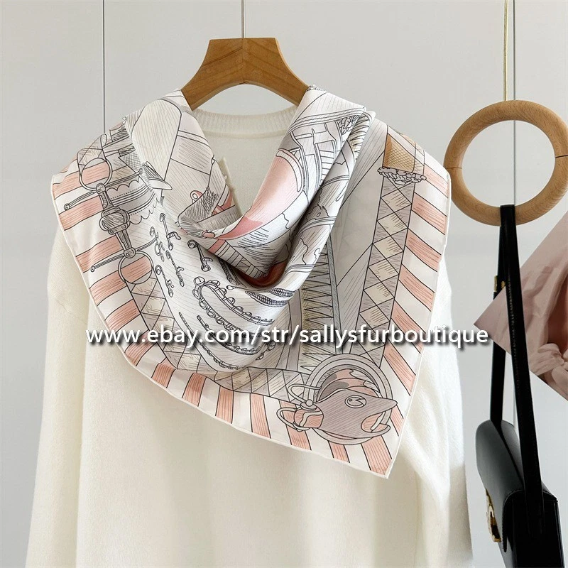 Sallys Heavy 18 Momme Twill Silk Wrap Scarf Stable Print Double Face Shawl 35" - Image 3 of 4