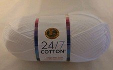Lion Brand 24/7 Cotton Yarn, Lightweight Yarn for Knitting - White