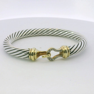 David Yurman Sterlingsilber & 18K Diamant Schnalle 6 5" klassisches Kabelarmband 7 mm D 480