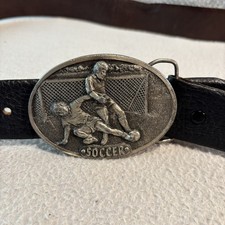 Bergamot Brass Works 1977 Soccer Players Belt Buckle Silver-tone Vtg made in USA
