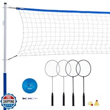 Franklin Sports Volleyball  Badminton Sets - Beach  Backyard Combo Complete