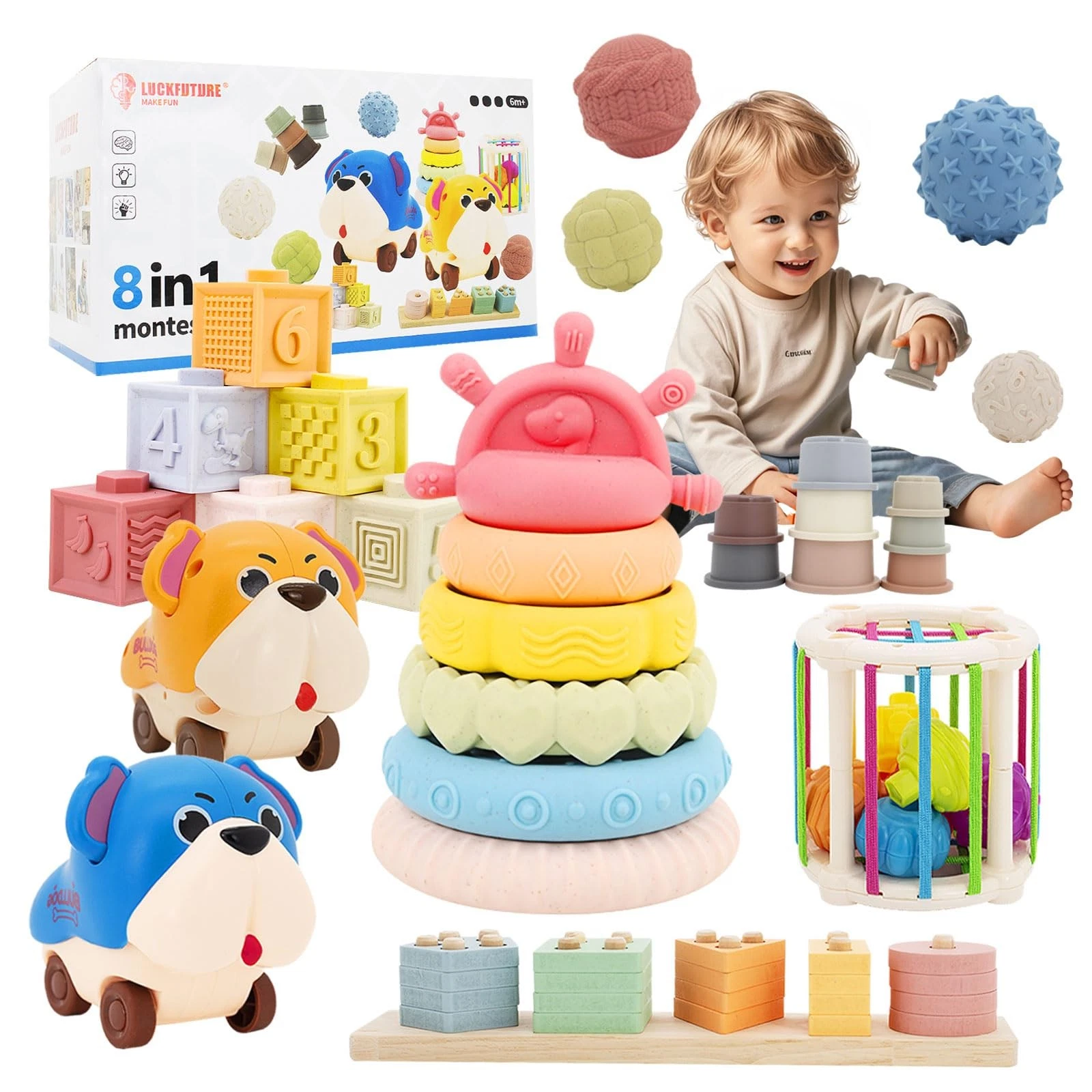 LUCKFUTURE Premium Baby Toys for 6-18 Months, 8 in 1 Montessori Set,...