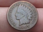 1887 Indian Head One Cent Penny- Very Good/VG Details, Toned