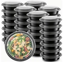 24oz Round Meal Prep Black Containers With Lids Microwavable BPA FREE