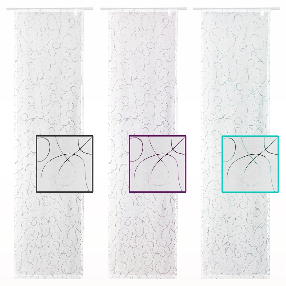 Flächenvorhang Weiß bestickt modern art Schiebegardine halbtransparent 60x245 cm - Bild 1 von 3