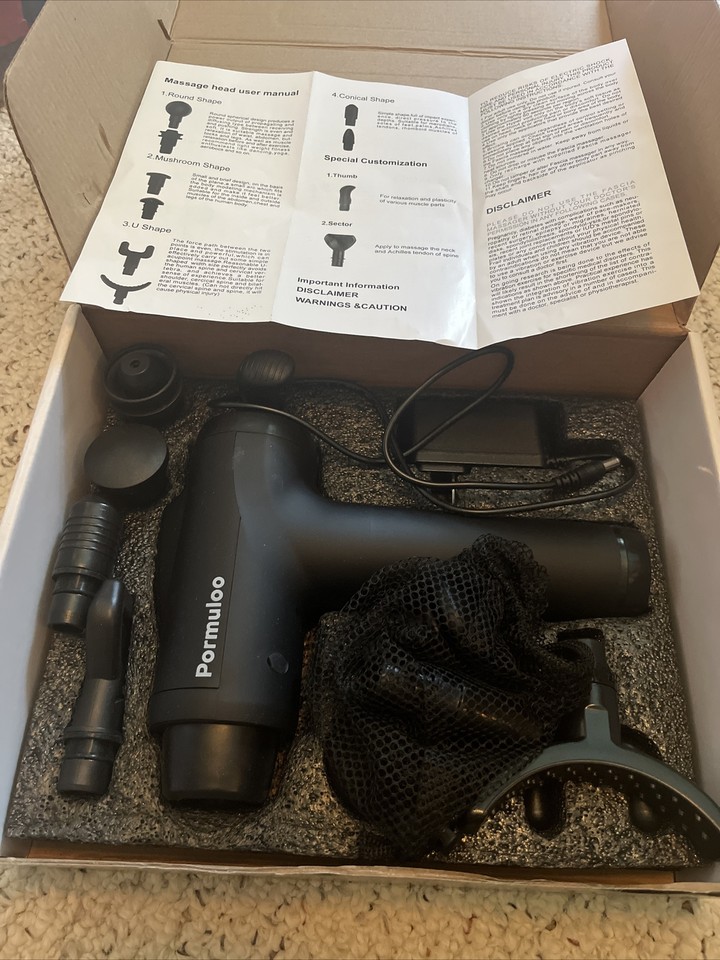 Pormuloo Deep Tissue Muscle Massage Gun 30 Speeds 10 Heads LED Touch