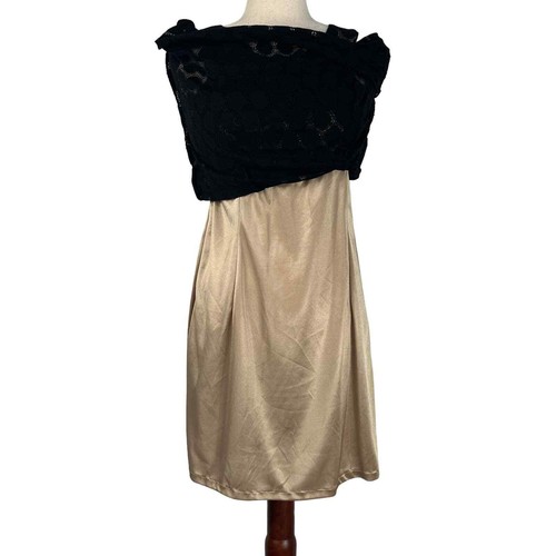 AGB SLEEVELESS POLKA DOT LACE OVERLAY ROUND NECK SHIFT DRESS BLACK/BEIGE 16 EUC - Picture 12 of 15