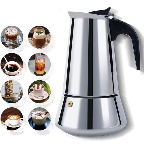 Moka Pot Induction, Espresso Maker, Stainless Steel Stovetop Cafe