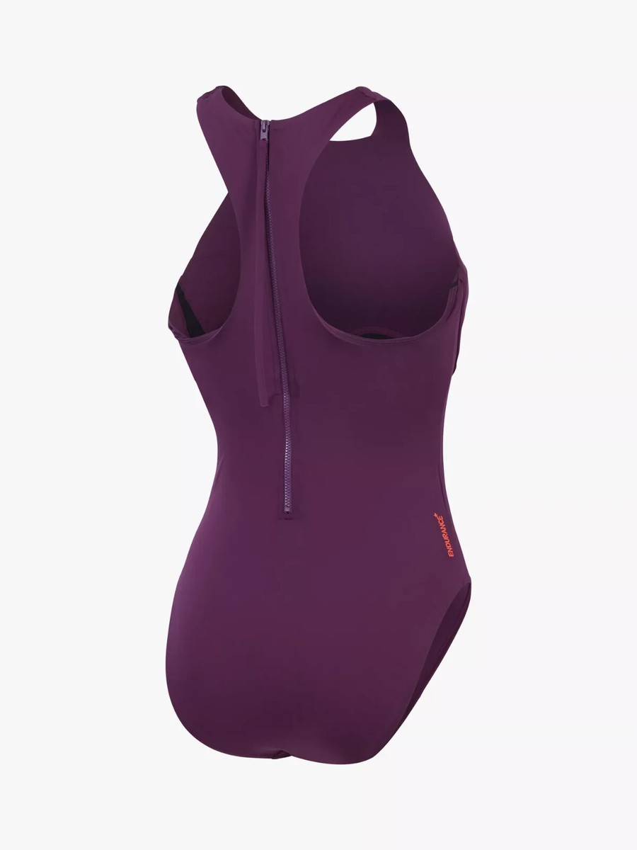 SWIM① Speedo Women's Racer Zip Swimsuit with Swim Bra Swimming Costume