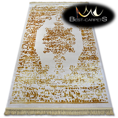 SEHR WEICHE WOLL & ACRYL TEPPICHE gold ''MANYAS'' dick & dicht gewebt PFLEGELEICHT