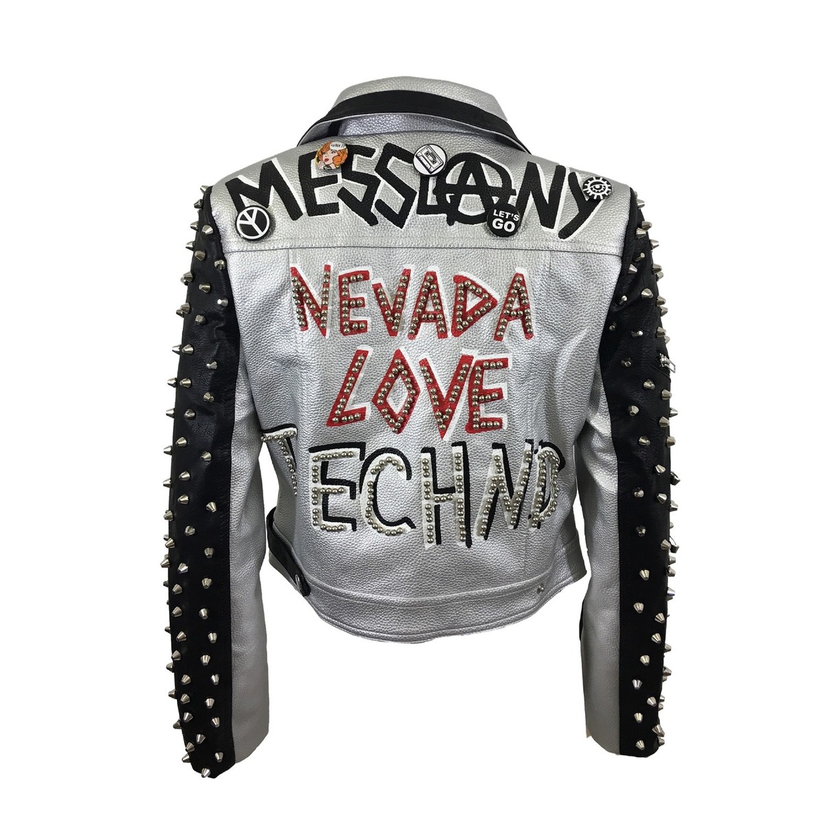 Nevada Love Techno Metallic Silver Faux Leather Moto Jacket Size