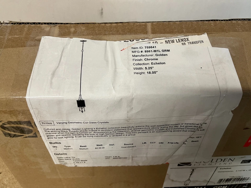 Mini Lámpara Colgante Echelon Cromo (8981-M1L GRM) por Golden Foto 2 de 4