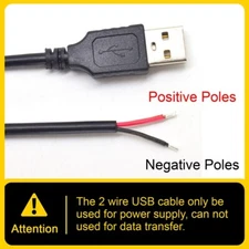 2pcs 0.3M/1FT USB Male to Bare Wire Cable 20AWG 5A USB2.0 2pin DIY Pigtail Cable