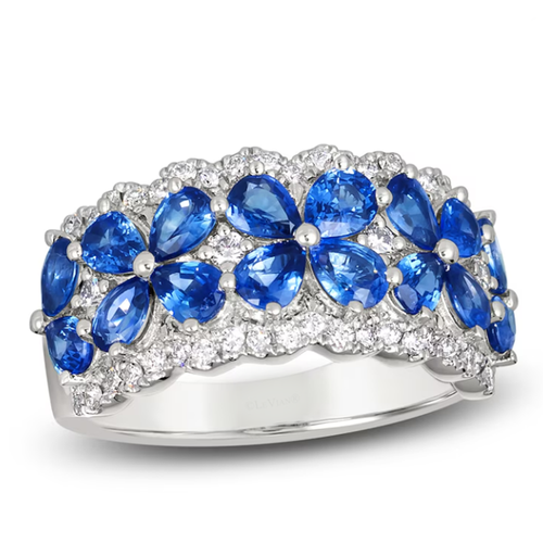 Diamond Ring 950 Platinum Lab Created Sapphire Pear Cut 3.90 Carat Wedding