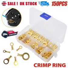 150X Round Bare Crimp Copper Ring Terminals Wire Connectors Spade Electrical KIT