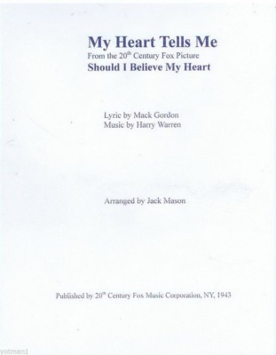 My Heart Tells Me, Vintage Jack Mason Band Arrangement, 1943