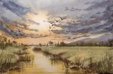 Original Artwork Modern Painting DUCKS GRACEFULLY FLY Wall Gift Geese Flying A4