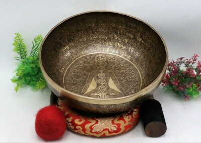 12'' Hand-carved Mantra singing bowl - Tibetan bowl for meditation, healing, Yoga