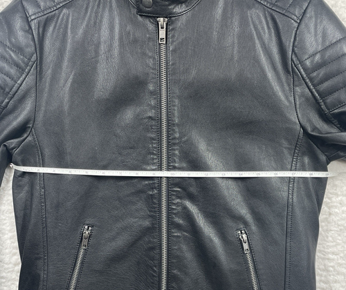 ASOS Men’s Black Genuine Leather Moto Jacket Full Zip Size Small Biker Classic - Picture 8 of 10