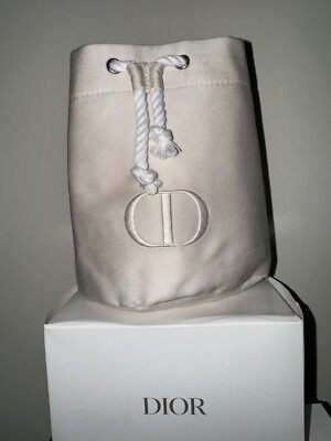 Christian Dior Twill Drawstring Cream Pouch Cosmetics Bag Brand New