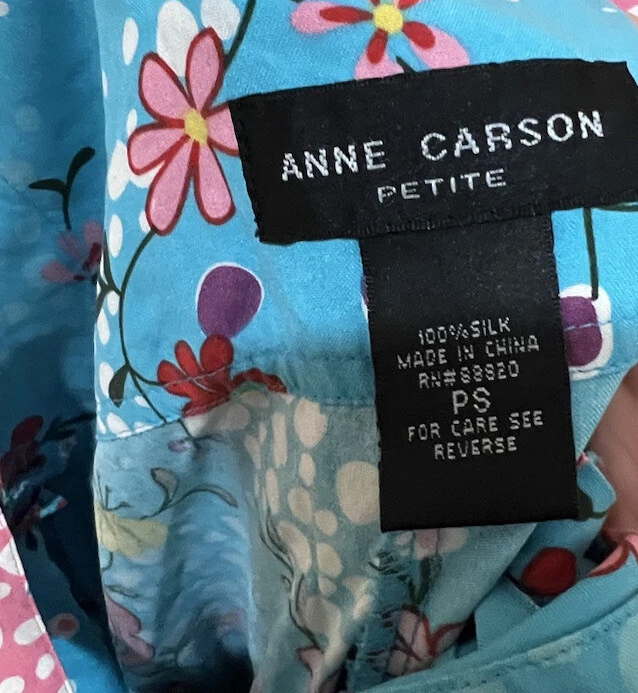 Ann Carson Vintage 100% Seda Para Mujer Azul Floral Boho Mono Talla Pequeña PS Foto 3 de 4