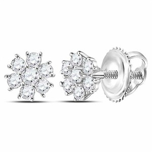 14K White Gold Diamond Flower Cluster Burst Earrings 1/8 ...