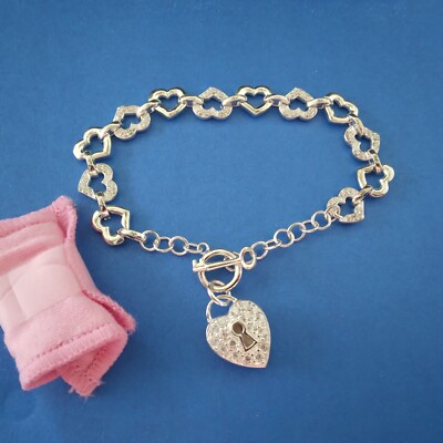 Key To Heart CRYSTAL ENCRUSTED Bracelet by Krementz 7-8'' New W Toggle Clasp