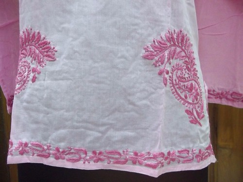 3XS 2XS TUNIC ETHNIC HANDMADE CHIKAN EMBROIDERY 100%COTTON TOP KURTA KURTI DRESS - Picture 3 of 8