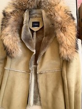 Guess Brown Detachable Real Fox Fur Collar Sheepskin Coat/jacket Us Xs/s
