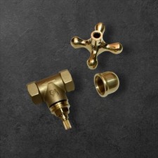 Set Of 2 Handmade Solid Brass Faucet Handles With Valve And T Brass Valve Body.