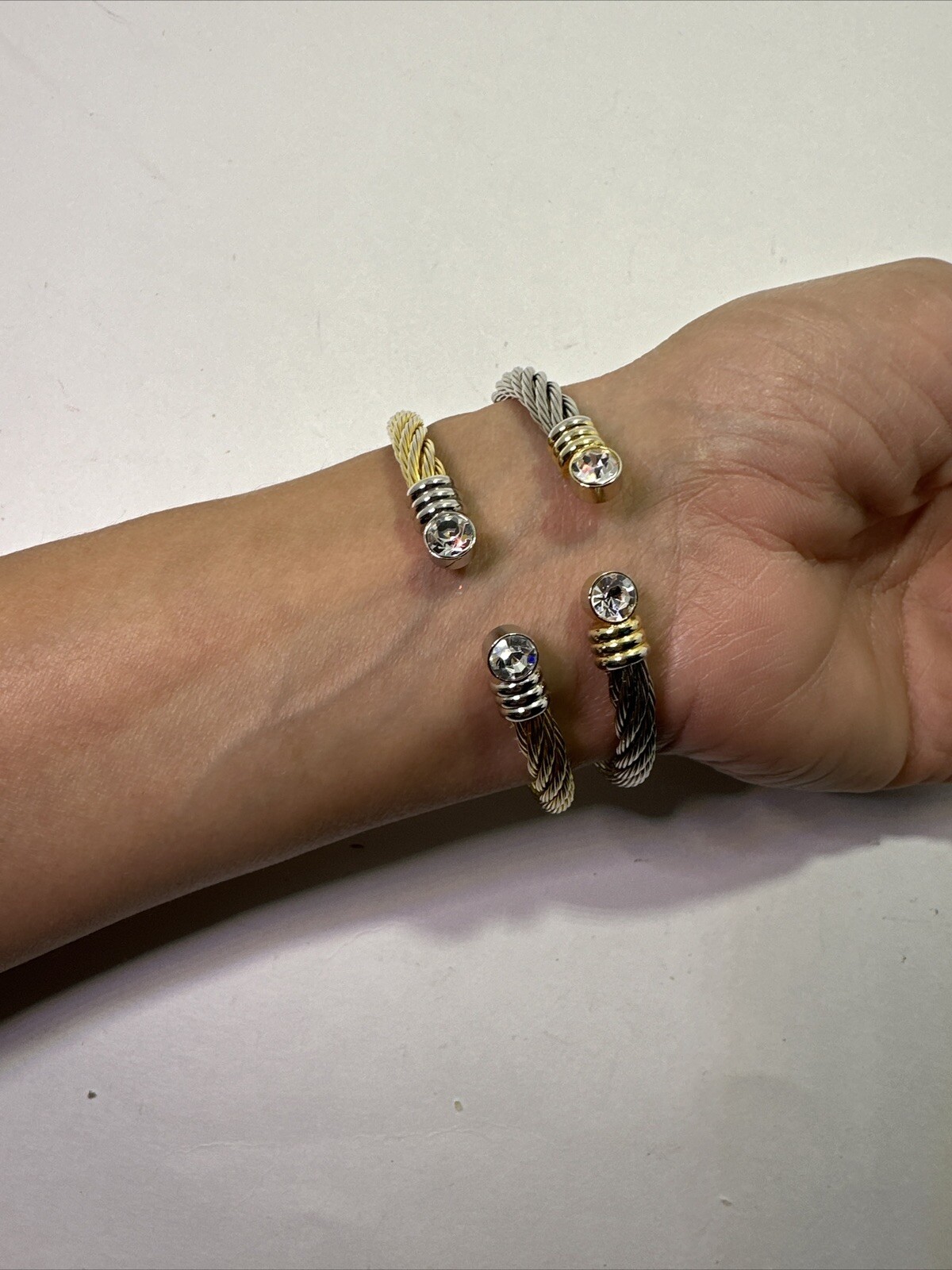 #2 Bracelets Cable Wire Tone Adjustable Open Bang… - image 6