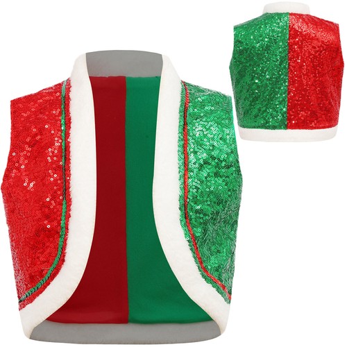 Kids Santa Claus Costume Christmas Elf Sleeveless Faux Fur Waistcoat Vest Coat - Picture 4 of 63