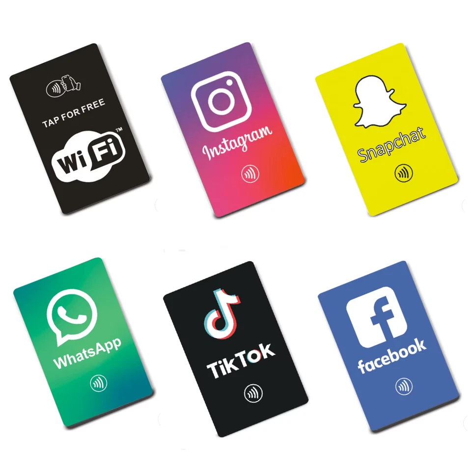 NFC Social Media Card, Instagram Facebook YouTube Snapchat WhatsApp Tap & Follow
