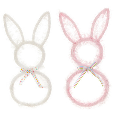 NEW!~RAZ Import~17'' Easter Pink/White Bunny Rabbit Shape Furry Wreath~Spring