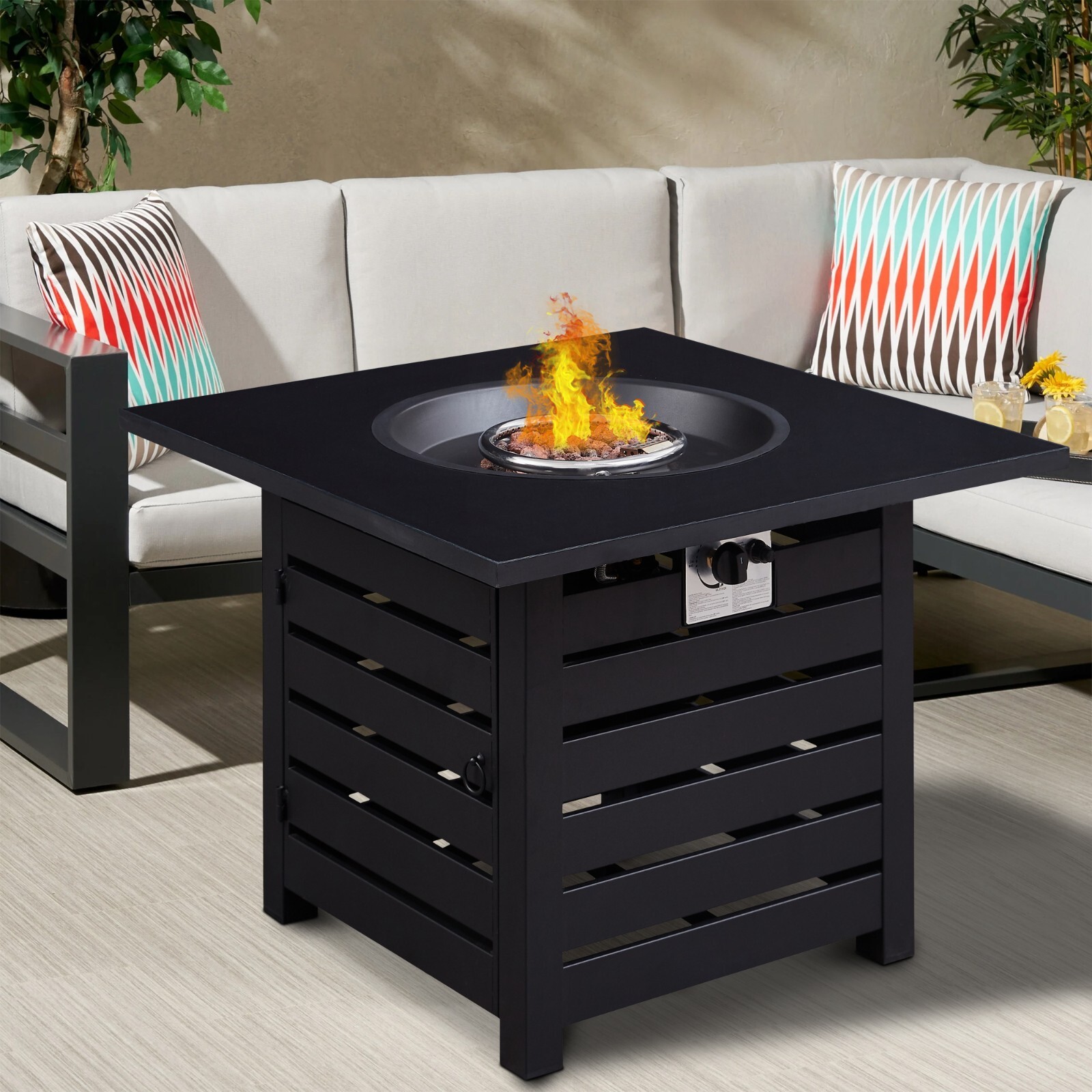 Clihome 32" Fire Pit Table Square 50,000 BTU AutoIgnition Propane Gas
