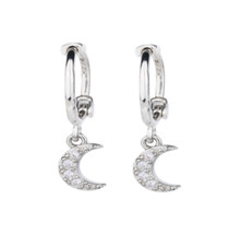 925 Sterling Silver Dangle CZ Moon Small Hoop Huggie Stud Earrings Girl Box PE38