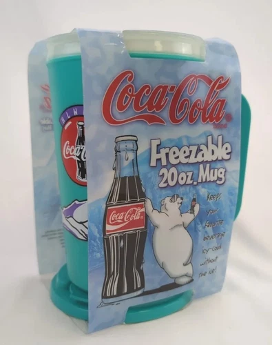 Vintage Coca-Cola Coke 20oz Insulated Freezable Travel Mug With Straw 1996