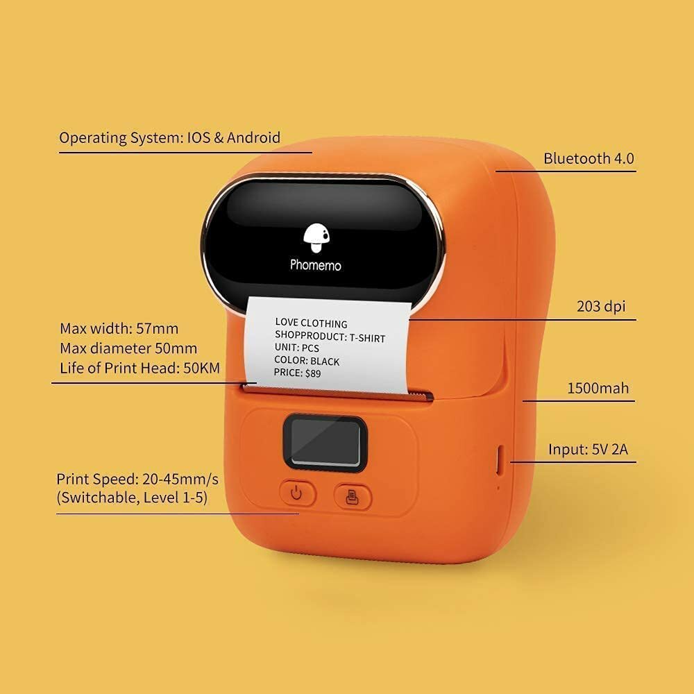 Phomemo M110 Draagbare etiketteermachine, Bluetooth etiketteermachine, labelprinter, thermische sticker, ideaal voor barcodes, keuken, winkels, compatibel met Android iOS, zwart